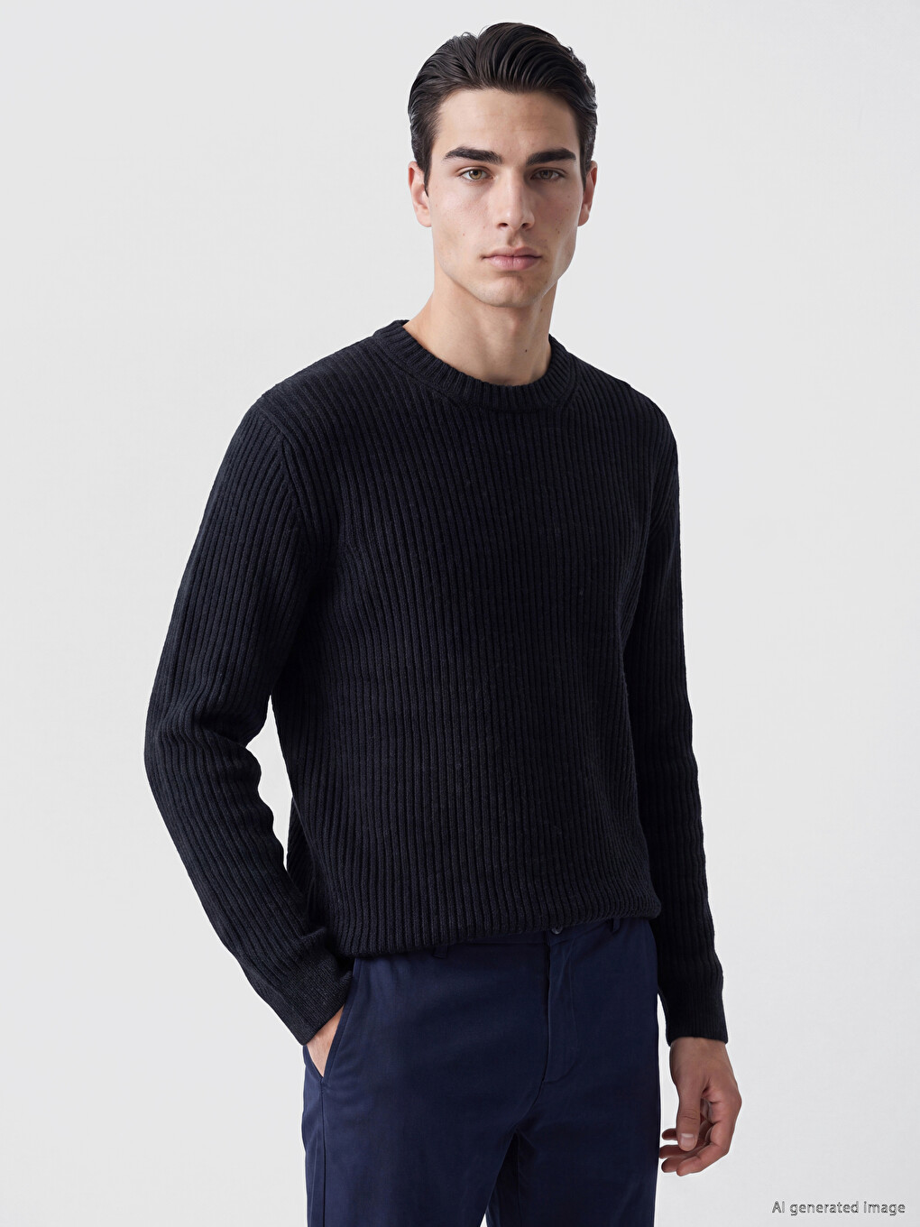 Pull En Maille Côtelée À Col Rond Pour Homme