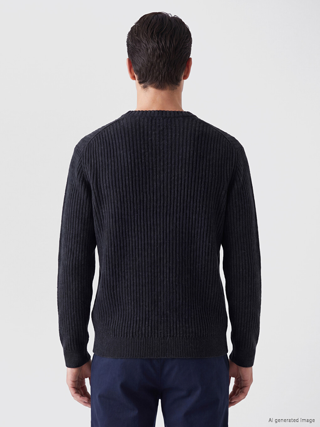 Pull En Maille Côtelée À Col Rond Pour Homme-2