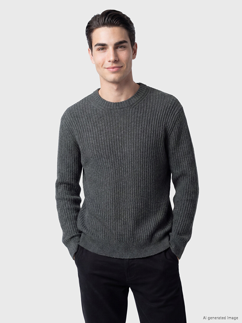 Pull En Maille Côtelée À Col Rond Pour Homme