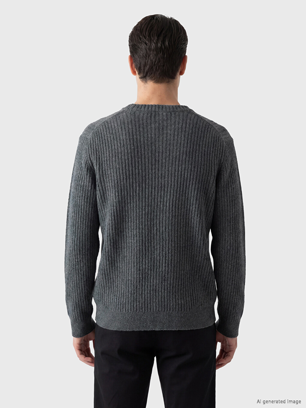 Pull En Maille Côtelée À Col Rond Pour Homme-3