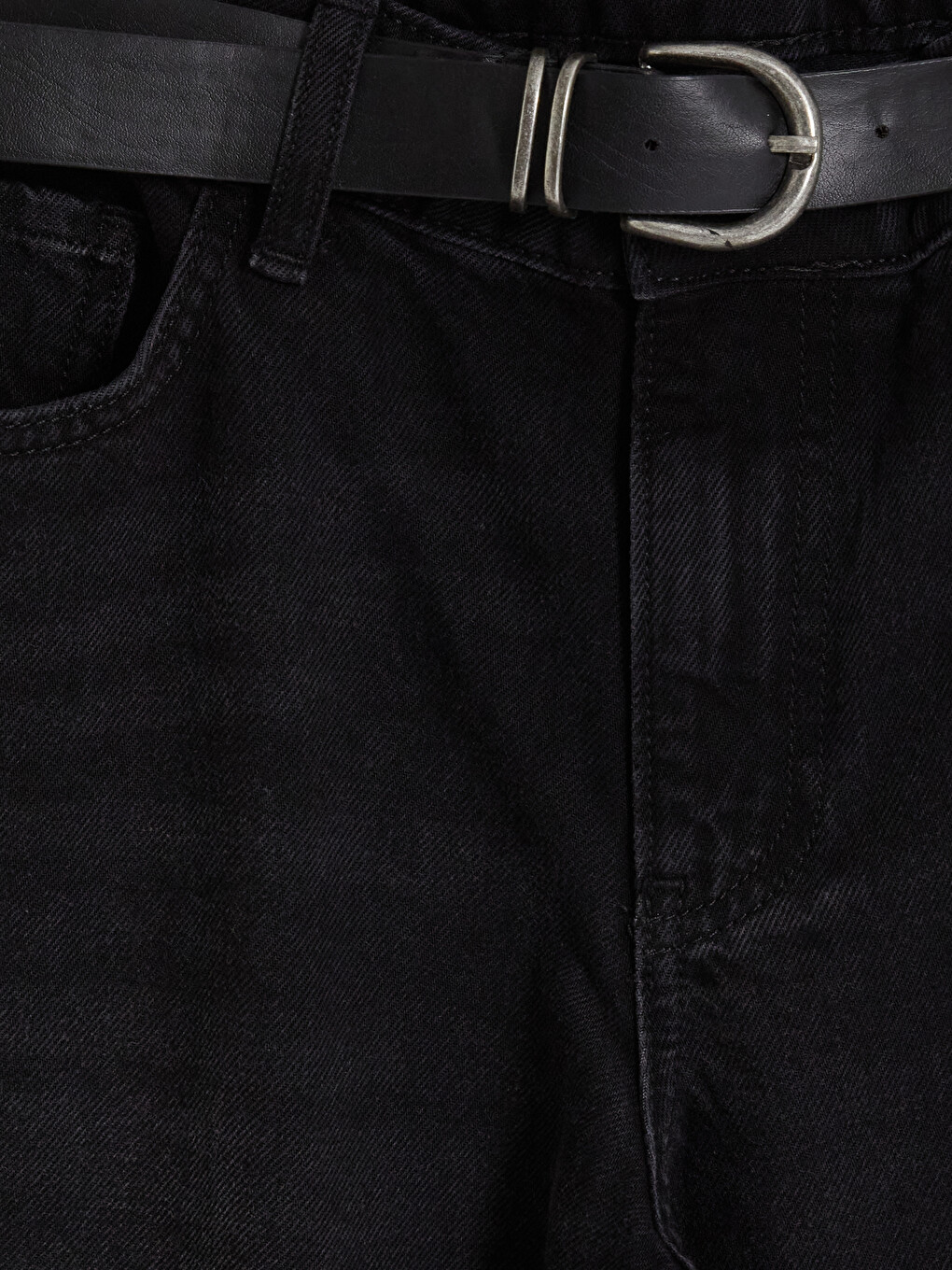 Siyah Beli Kemerli Wideleg Kadın Jean Pantolon-5