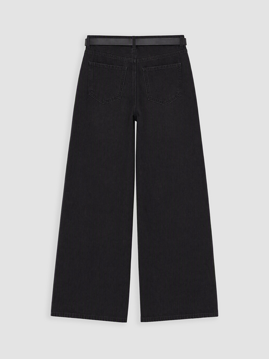 Siyah Beli Kemerli Wideleg Kadın Jean Pantolon-6