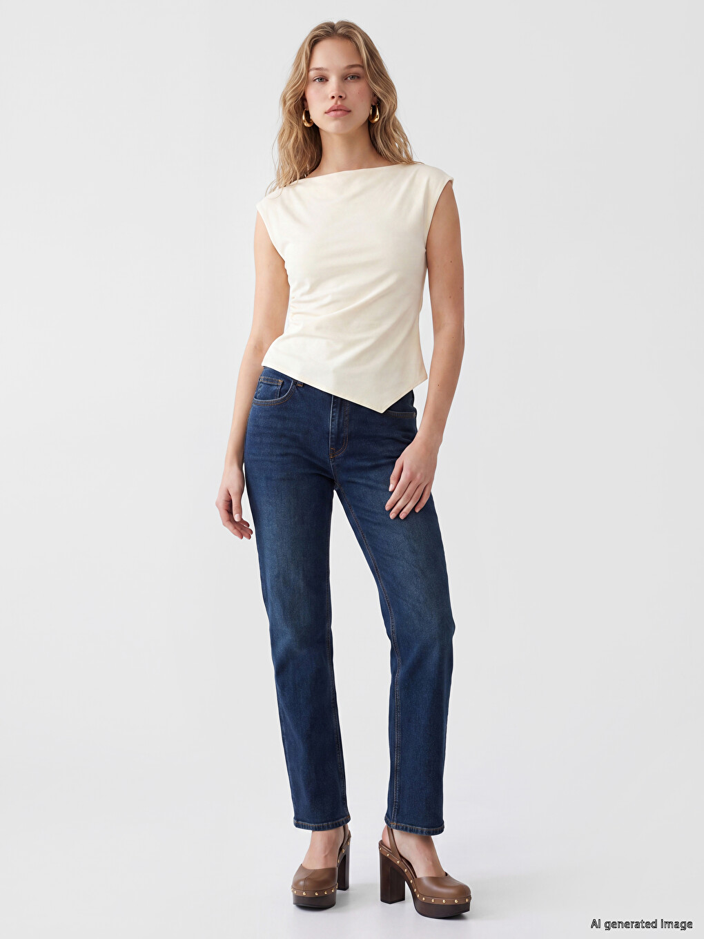 İndigo Yüksek Bel Straight Fit Kadın Jean Pantolon