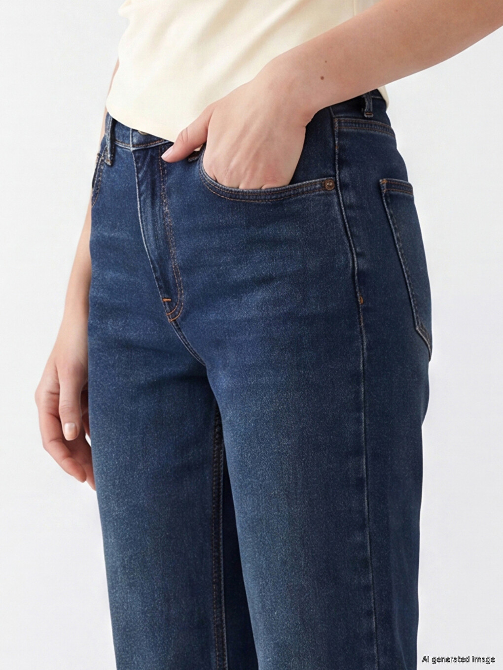 İndigo Yüksek Bel Straight Fit Kadın Jean Pantolon-2