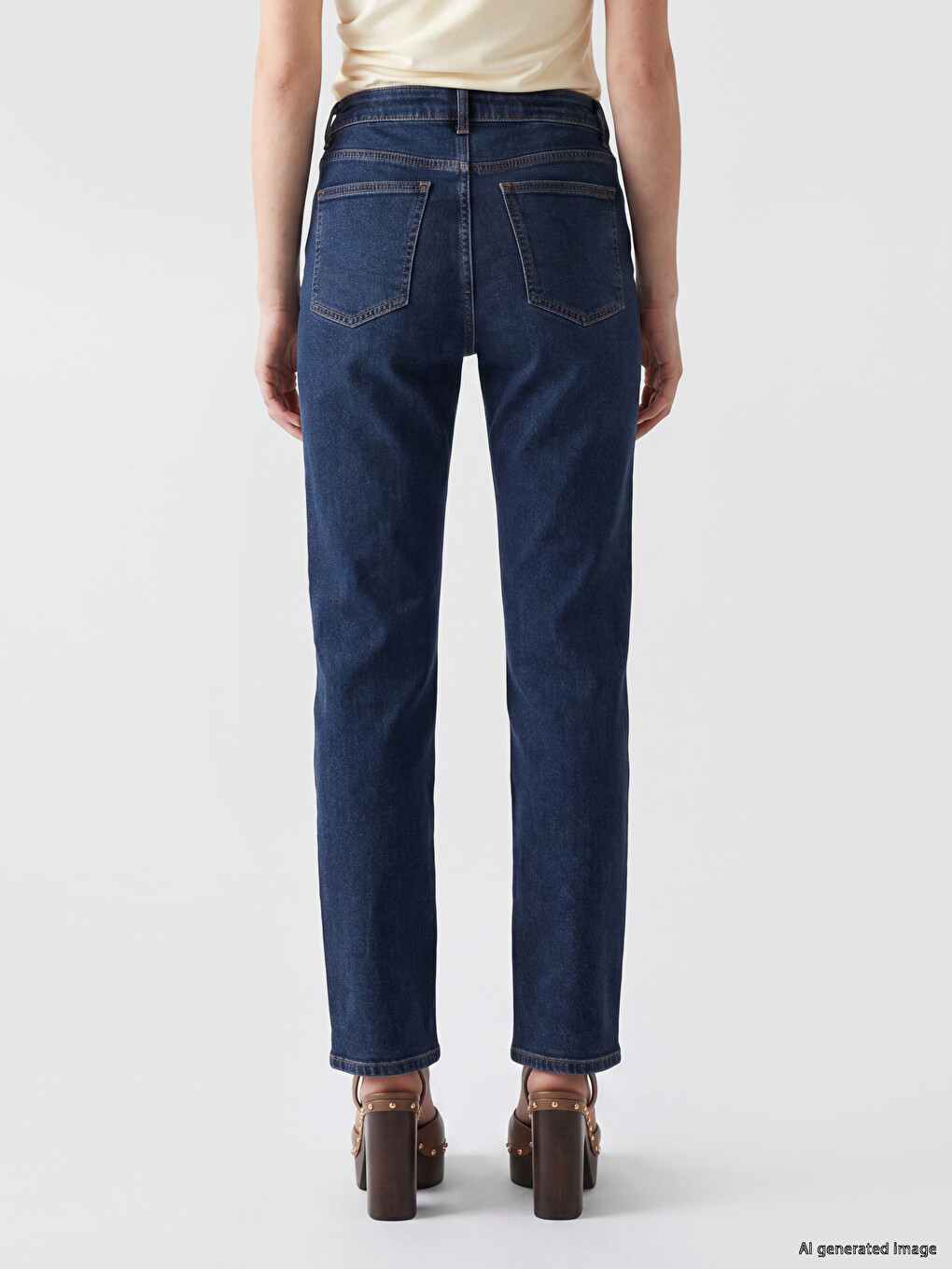 İndigo Yüksek Bel Straight Fit Kadın Jean Pantolon-3