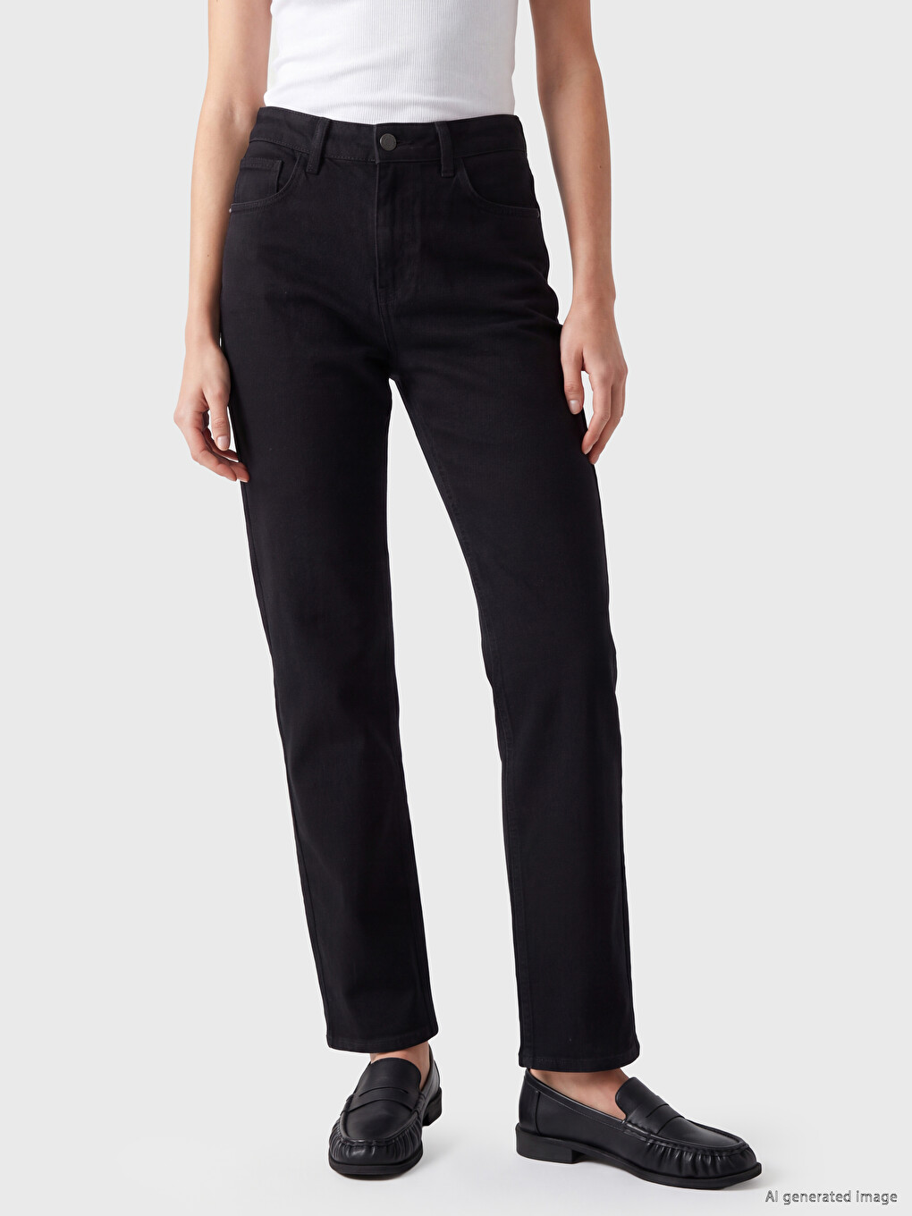 Siyah Straight Fit Kadın Jean Pantolon-1