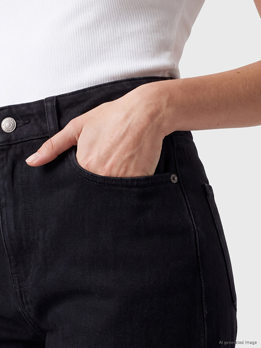 Siyah Straight Fit Kadın Jean Pantolon-2