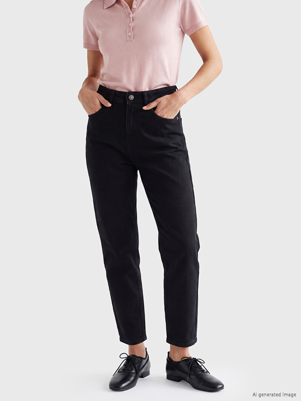 Siyah Mom Fit Kadın Jean Pantolon-1