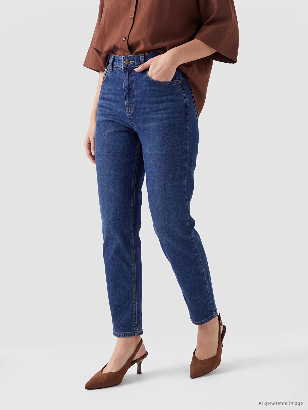 İndigo Mom Fit Kadın Jean Pantolon-1