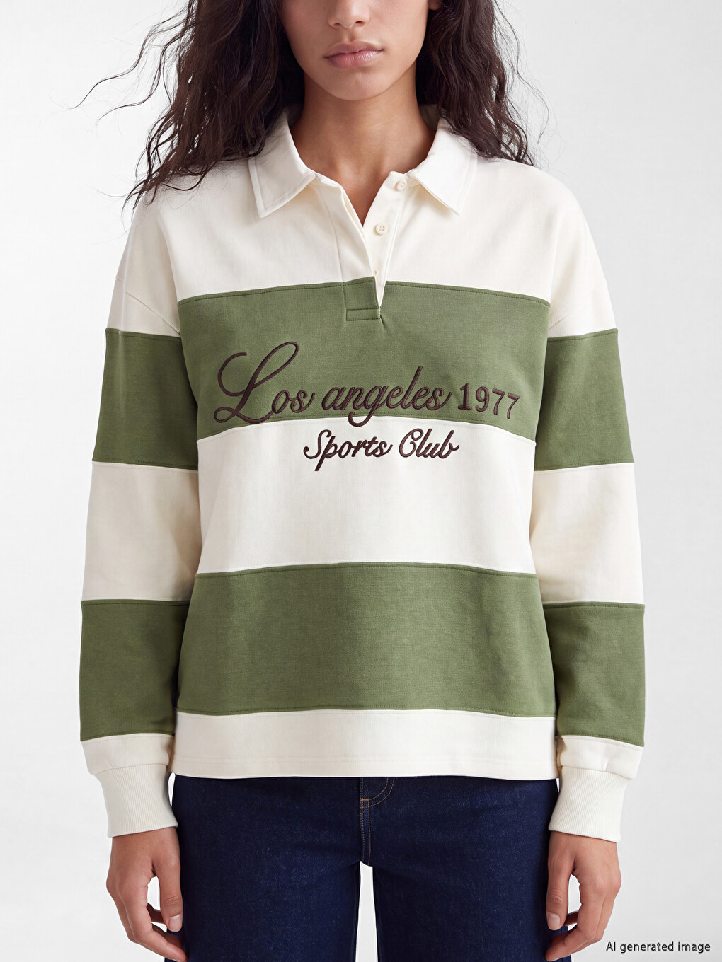 Polo Collar Embroidered Women's Sweatshirt-2