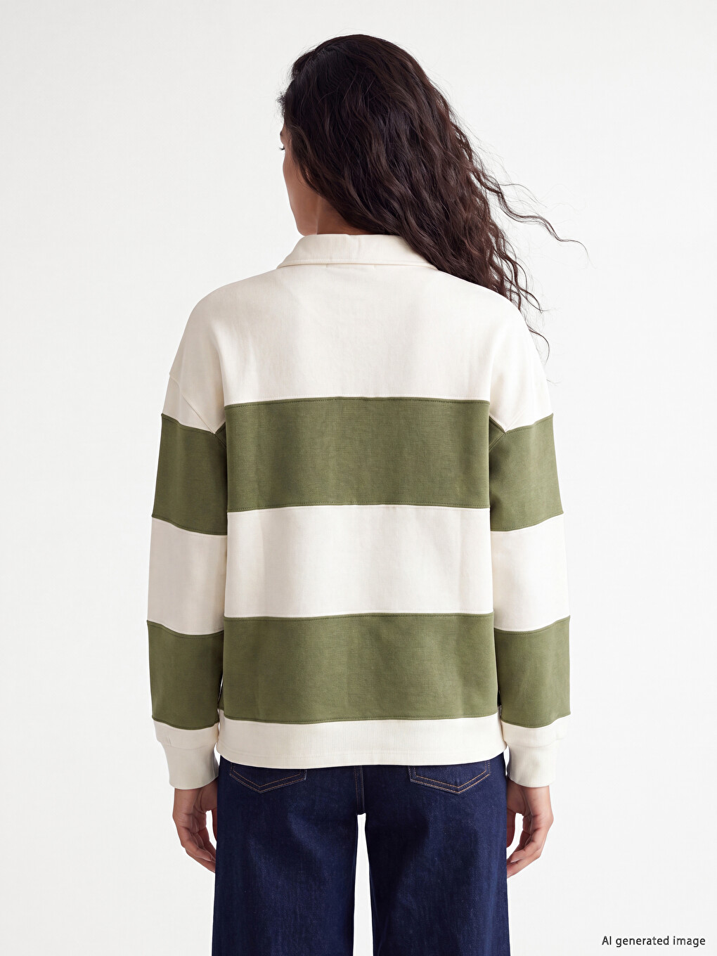 Polo Collar Embroidered Women's Sweatshirt-3