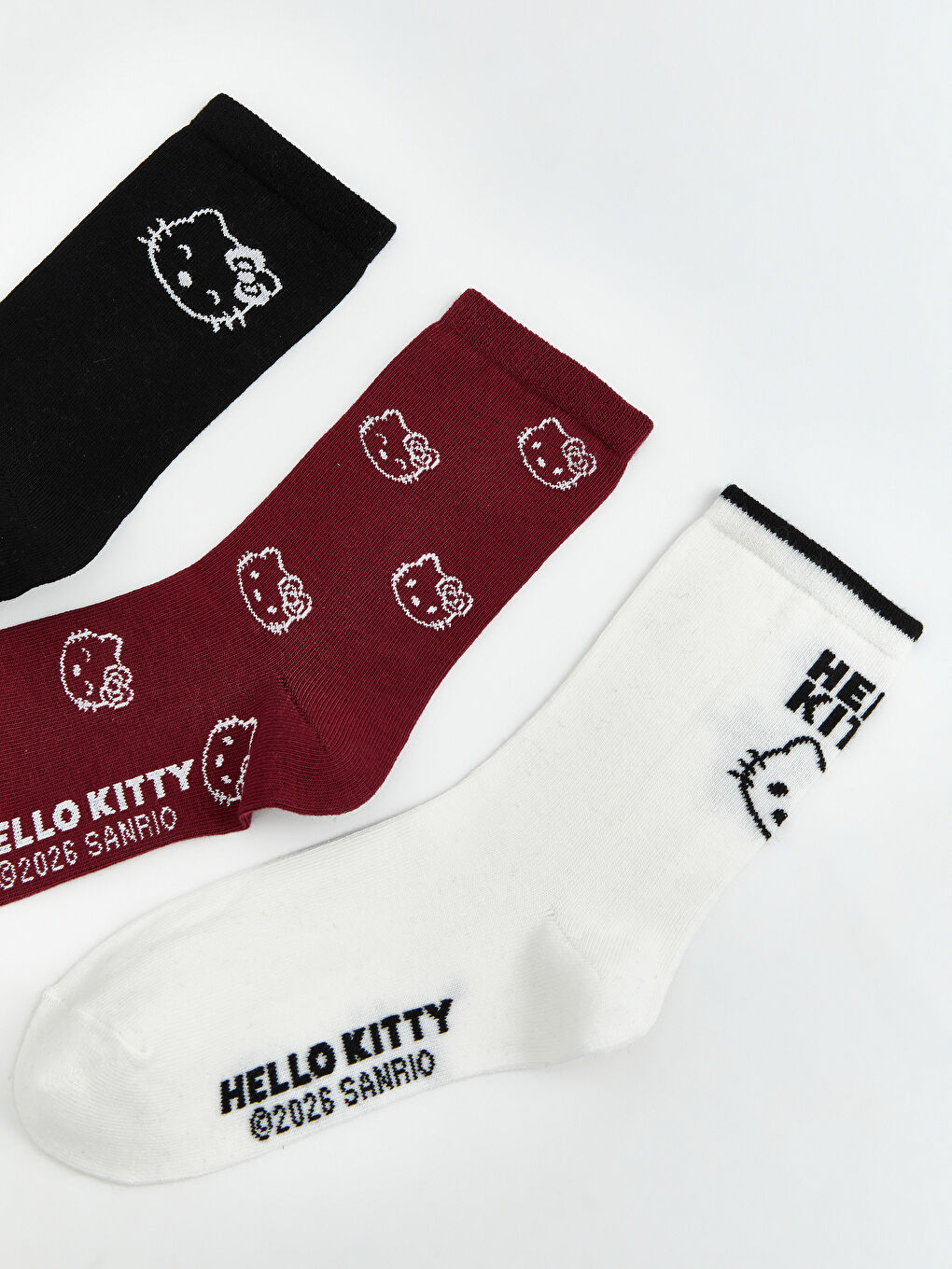 Ekru Hello Kitty Baskılı Kadın Soket Çorap 3'lü-2