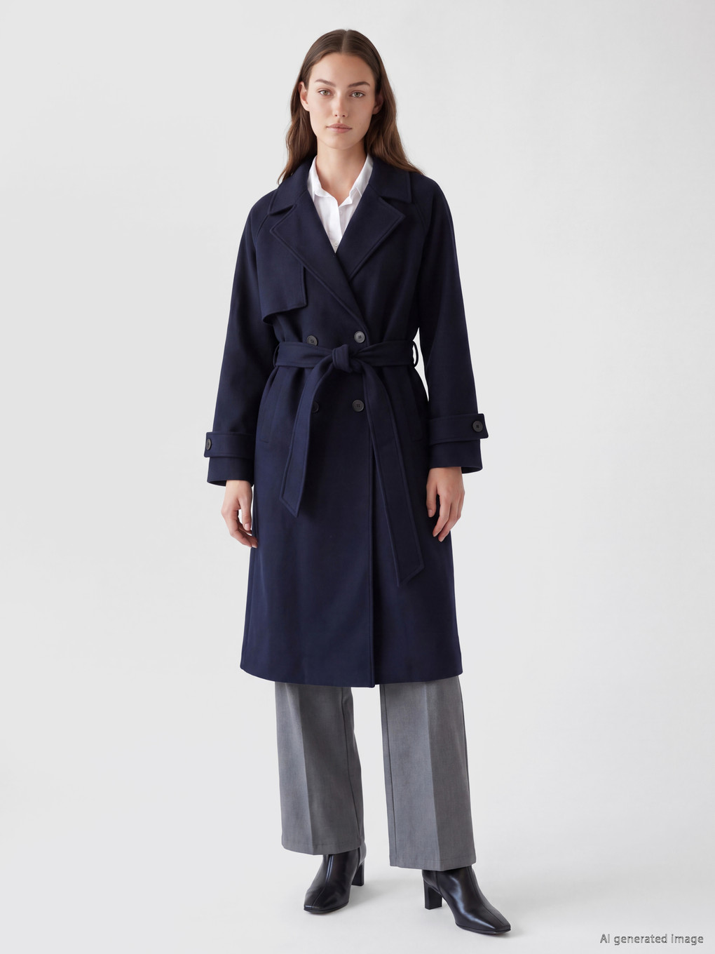 Double Breasted Collar Women's Cachet Overcoat-1