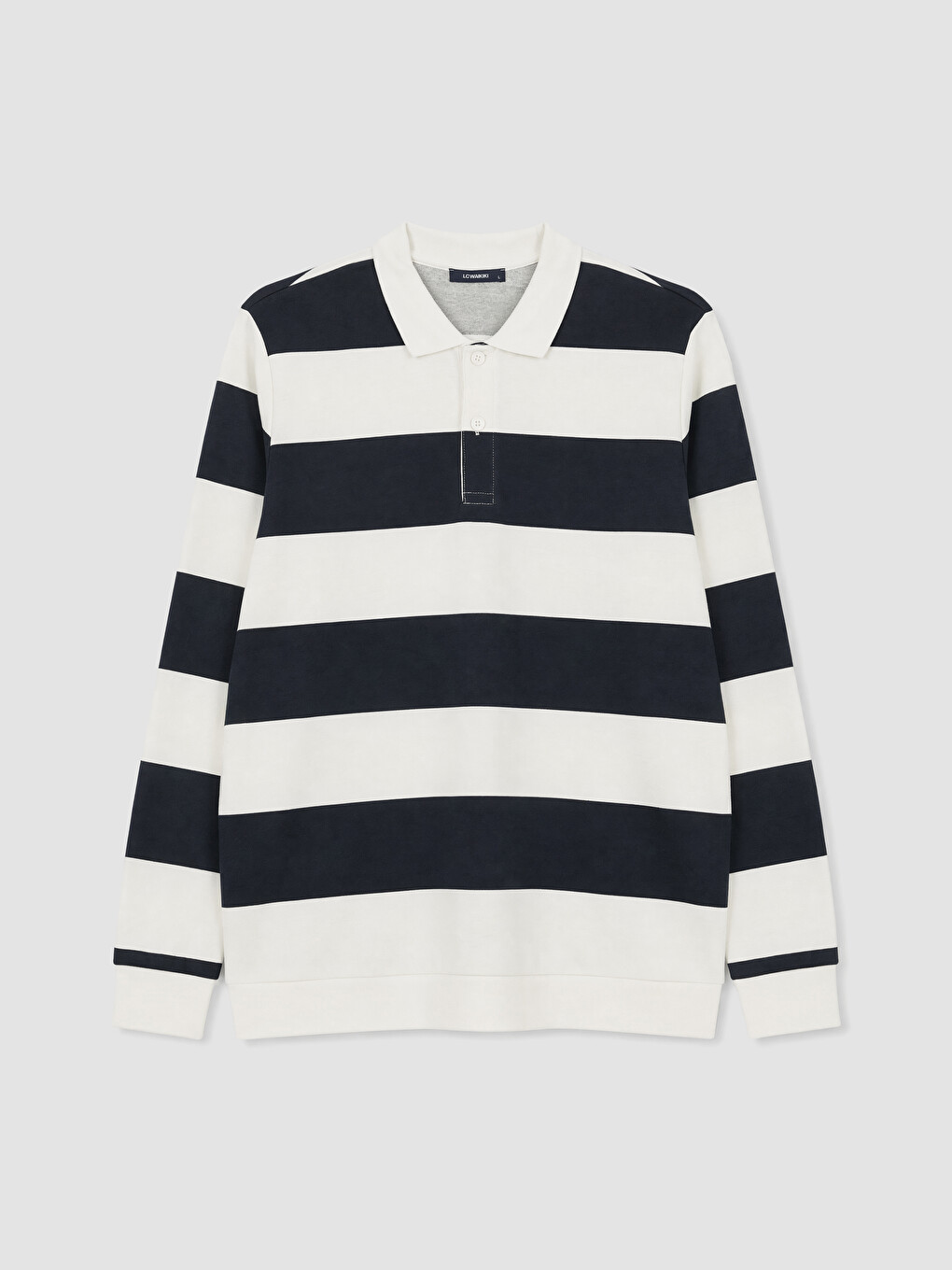 Lacivert Polo Yaka Renk Bloklu Erkek Sweatshirt-3