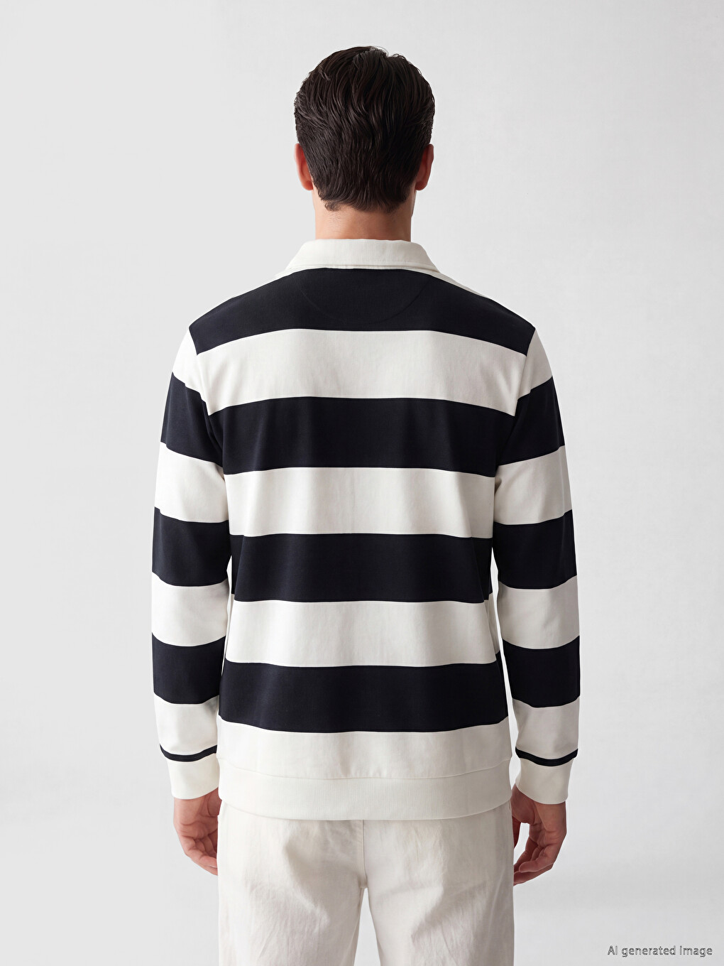 Lacivert Polo Yaka Renk Bloklu Erkek Sweatshirt-2