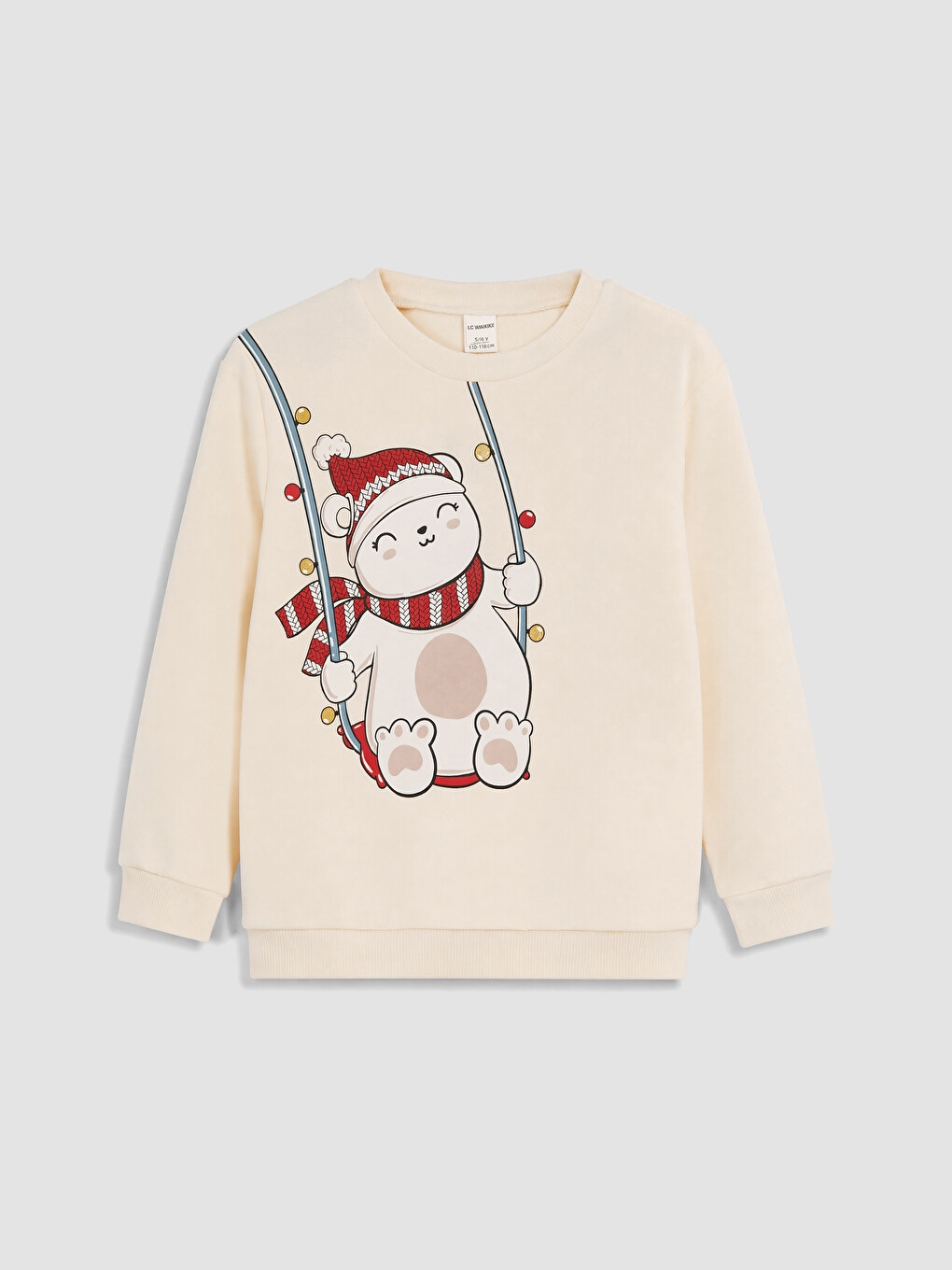 Bej Baskılı Kız Çocuk Kalın Sweatshirt