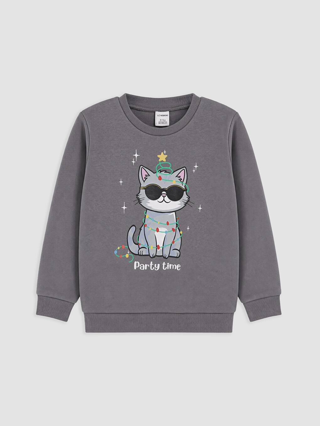 Gri Baskılı Kız Çocuk Kalın Sweatshirt