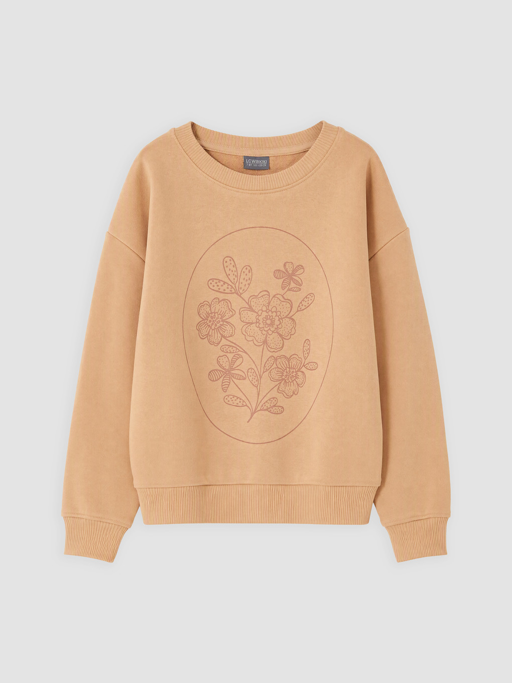 Kahverengi Baskılı Kız Çocuk Sweatshirt
