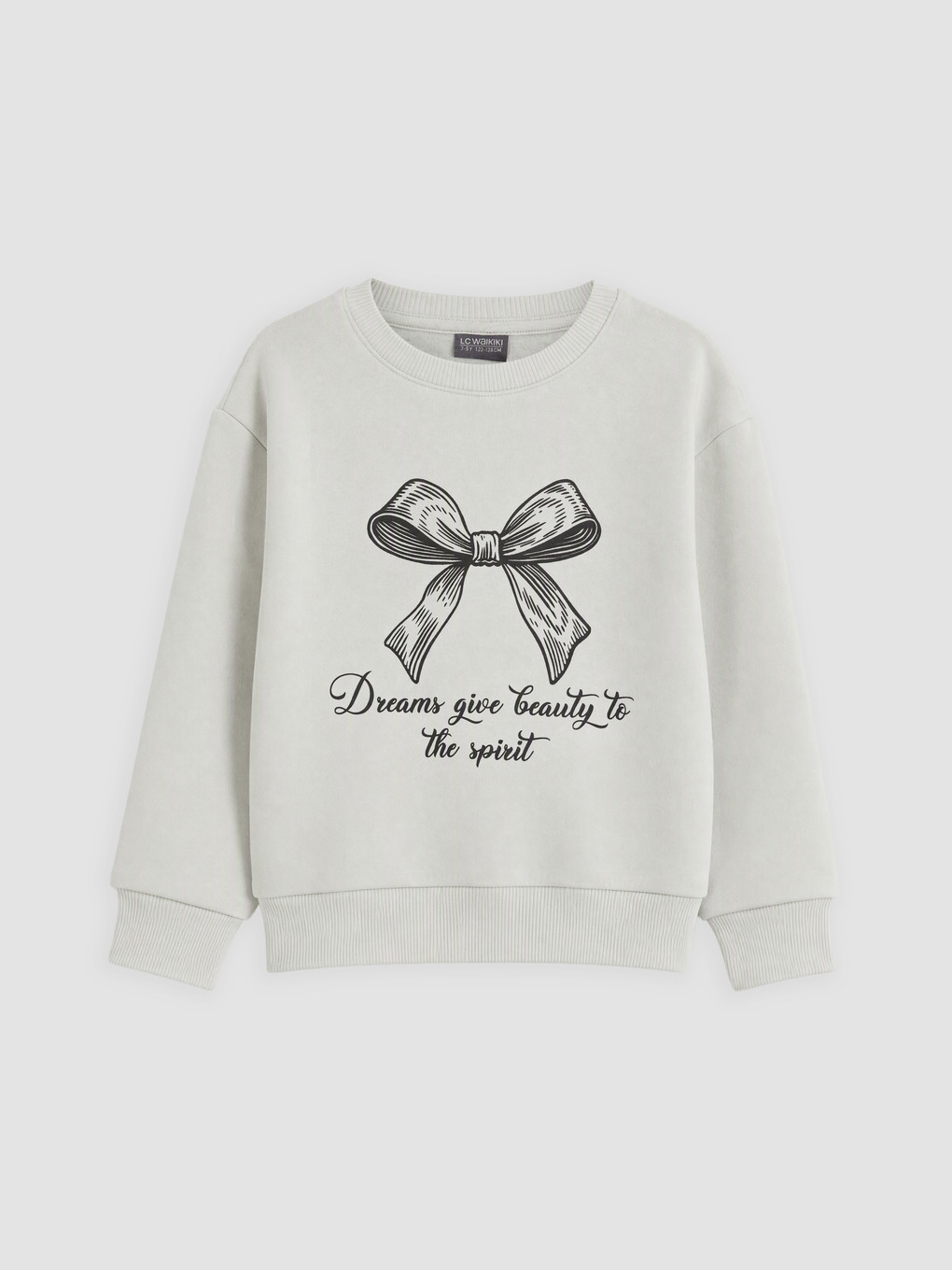 Gri Baskılı Kız Çocuk Kalın Sweatshirt