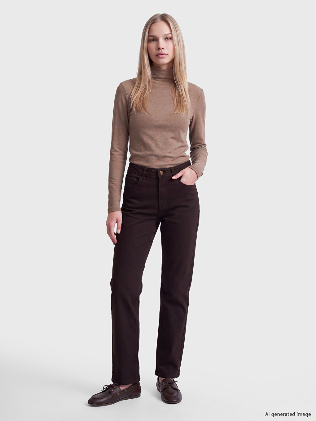 Kahverengi Straight Fit Kadın Jean Pantolon