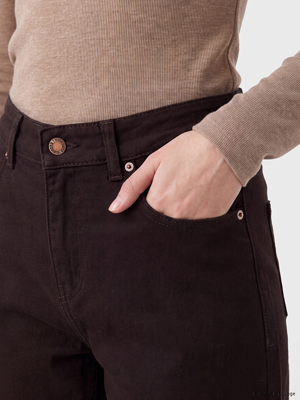 Kahverengi Straight Fit Kadın Jean Pantolon-2