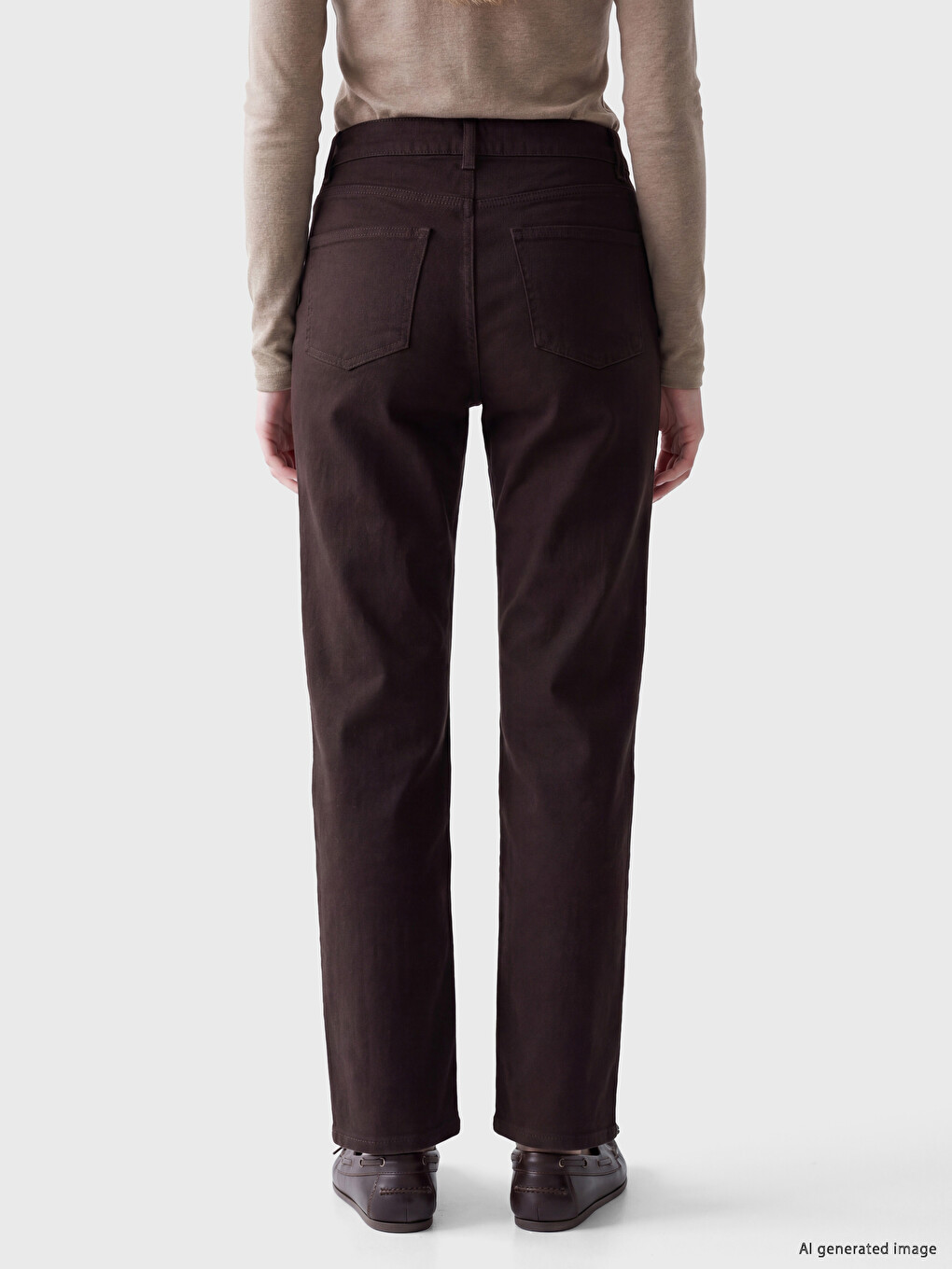 Kahverengi Straight Fit Kadın Jean Pantolon-3
