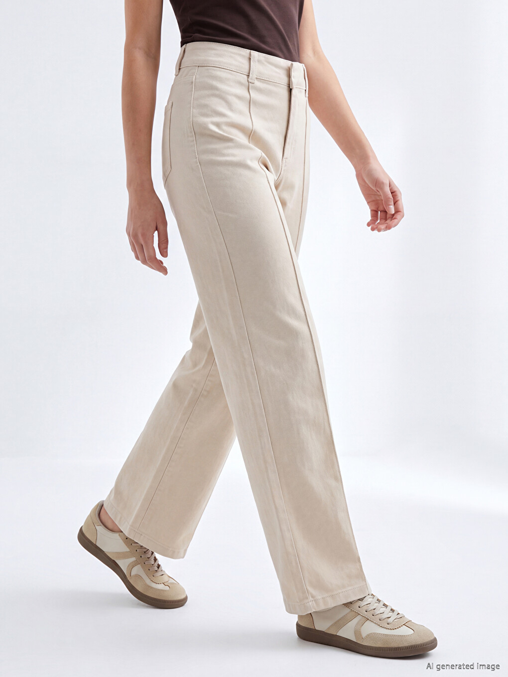 Bej Wideleg Kadın Jean Pantolon-1