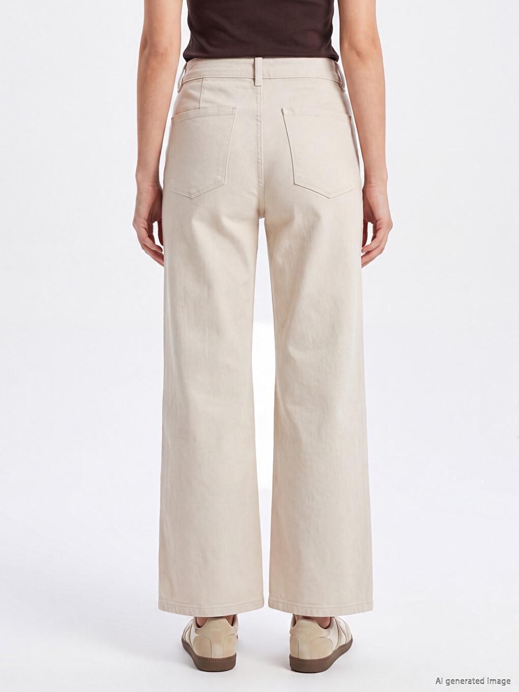 Bej Wideleg Kadın Jean Pantolon-3
