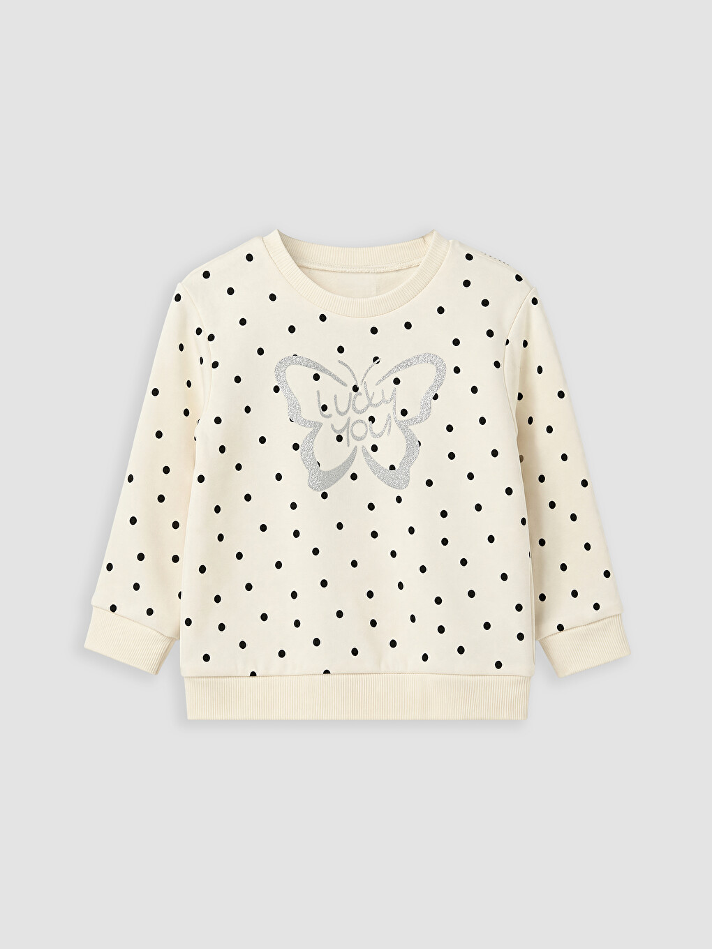 Ekru Puantiyeli Kız Çocuk Kalın Sweatshirt