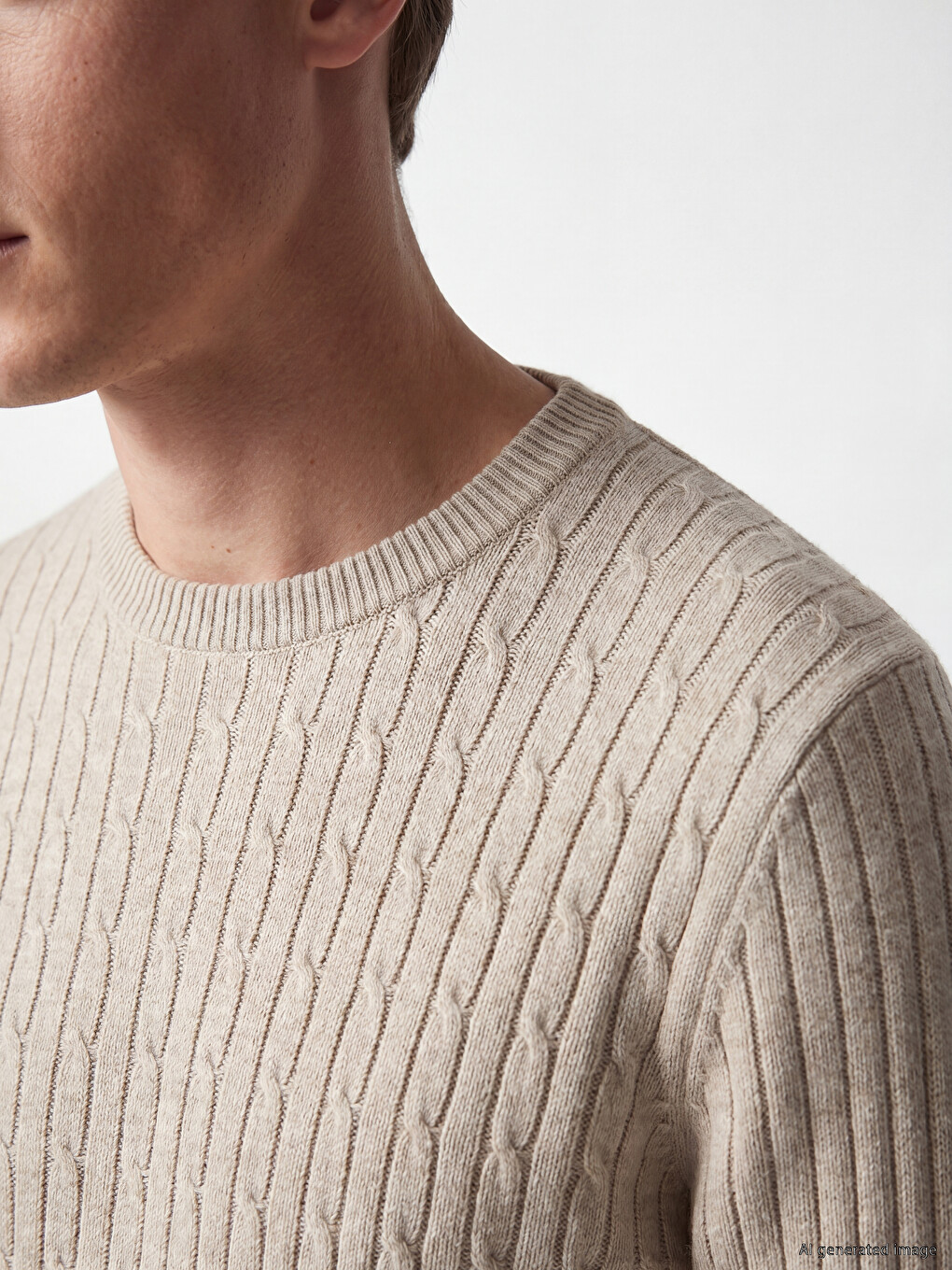 Crew Neck Cable Knit Patterned Men's Knitwear Sweater-2