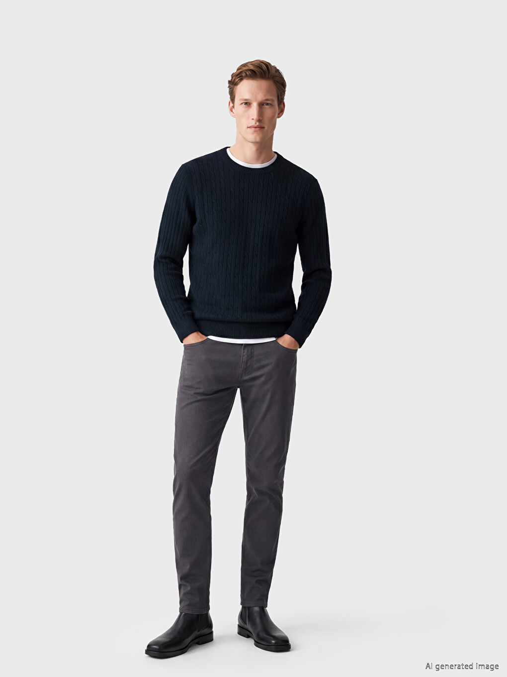 Crew Neck Cable Knit Men's Knitwear Sweater-1