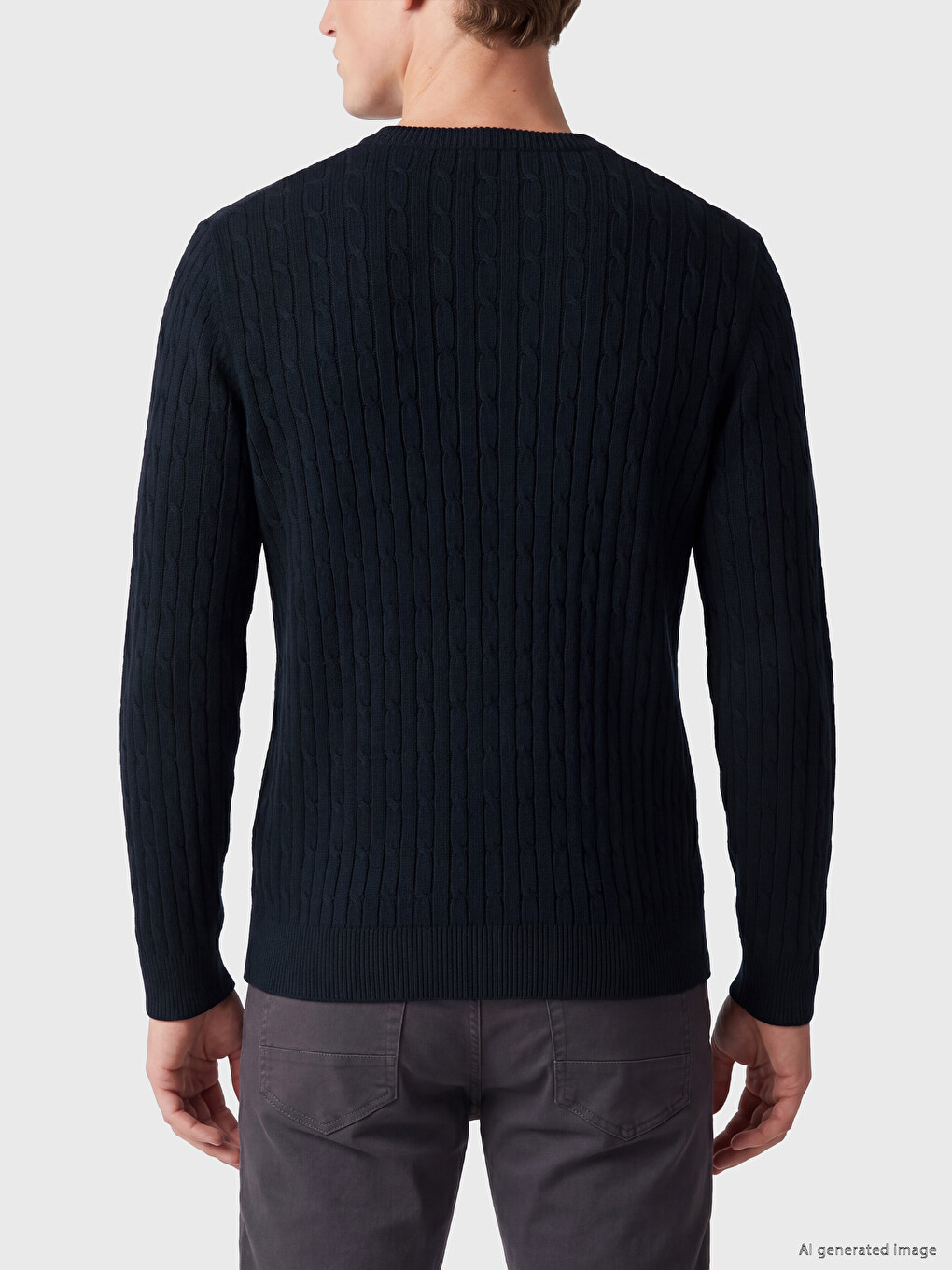 Crew Neck Cable Knit Men's Knitwear Sweater-3