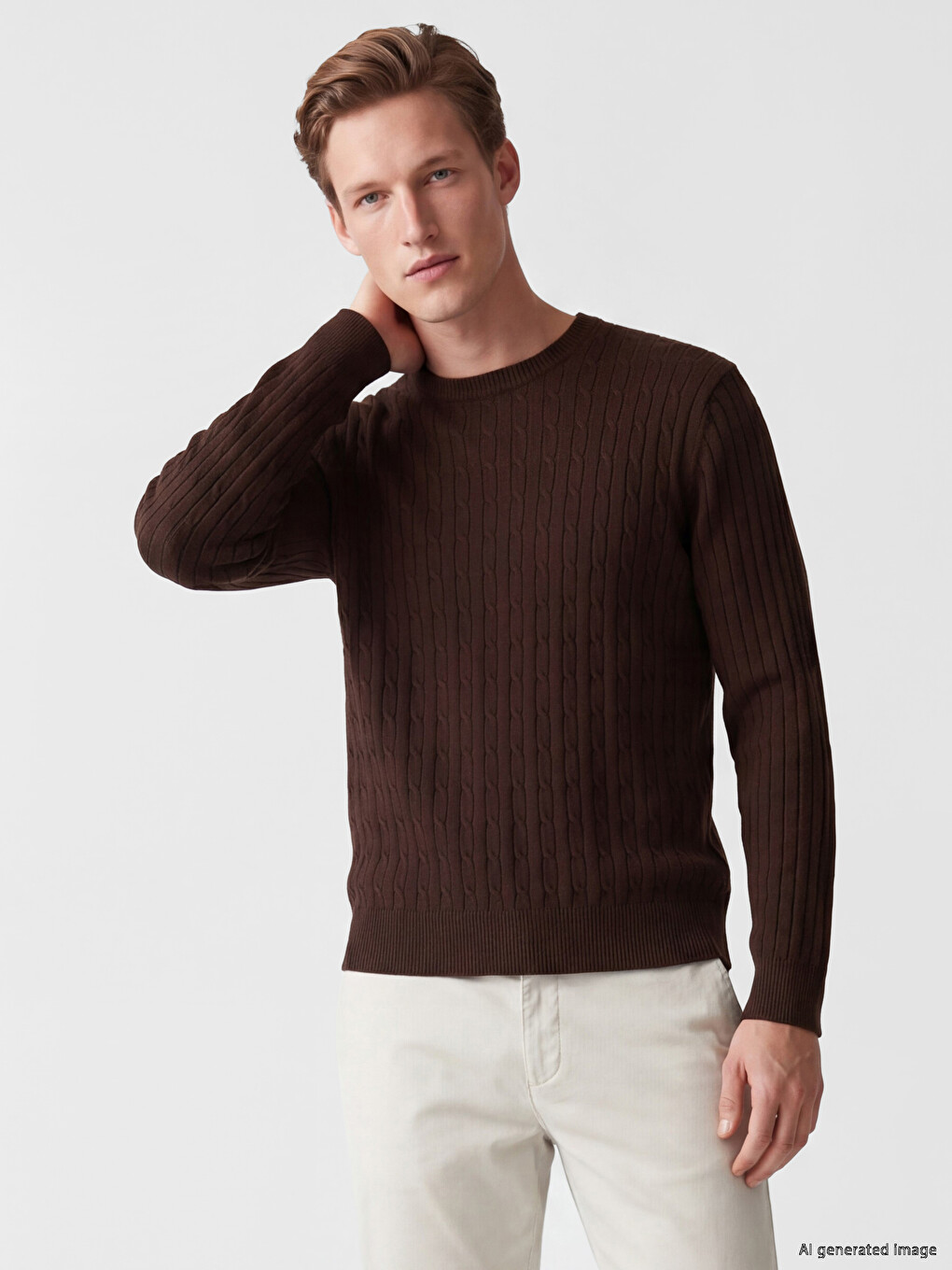 Crew Neck Cable Knit Men's Knitwear Sweater