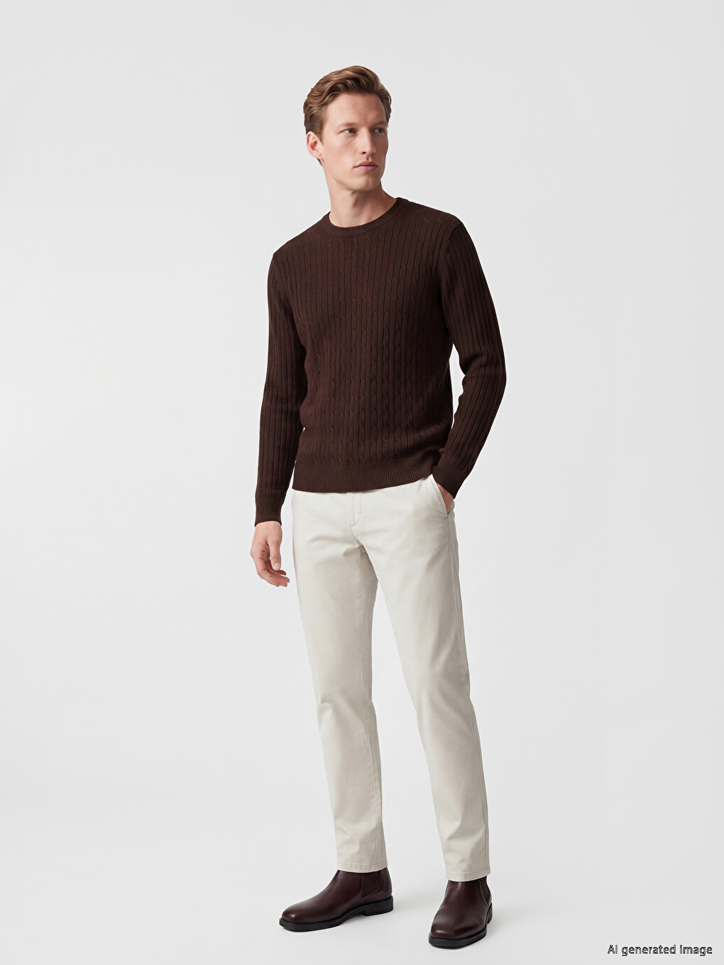 Crew Neck Cable Knit Men's Knitwear Sweater-1