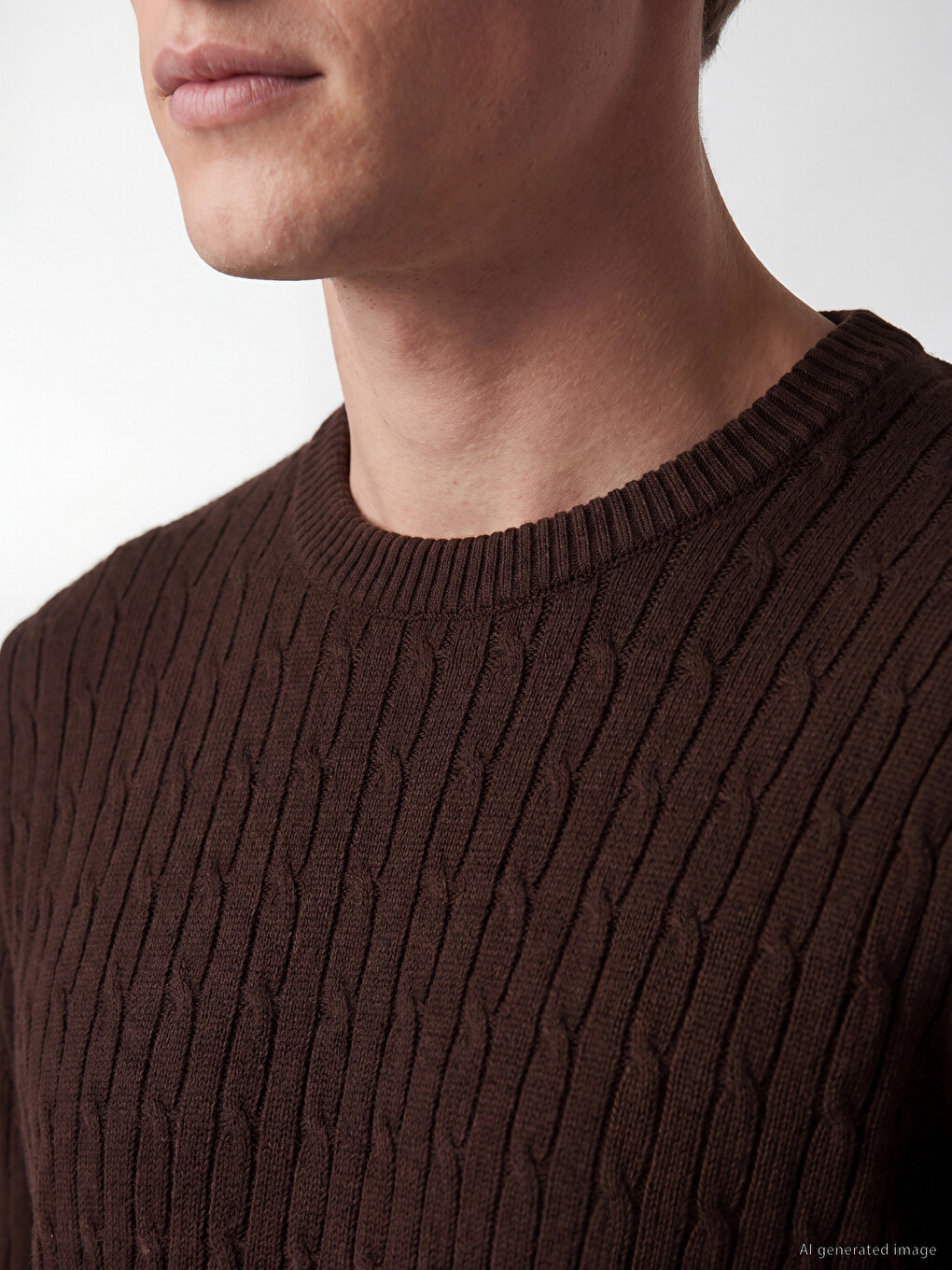Crew Neck Cable Knit Men's Knitwear Sweater-2