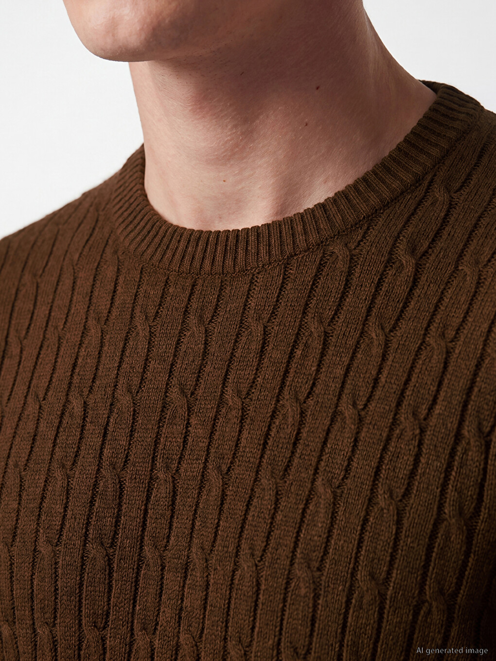 Crew Neck Cable Knit Patterned Men's Knitwear Sweater-2