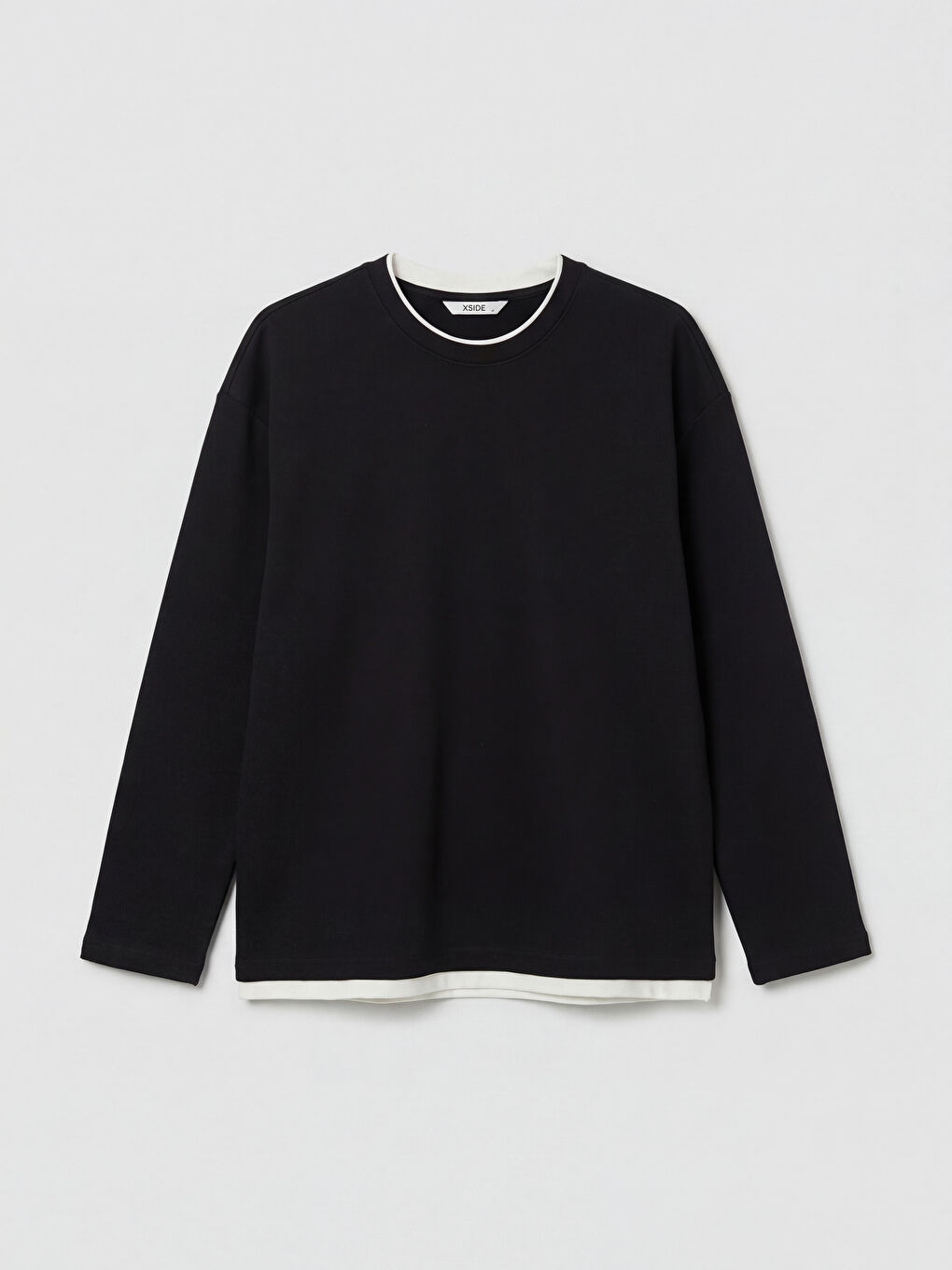 Siyah Bisiklet Yaka Uzun Kollu Erkek Sweatshir-4