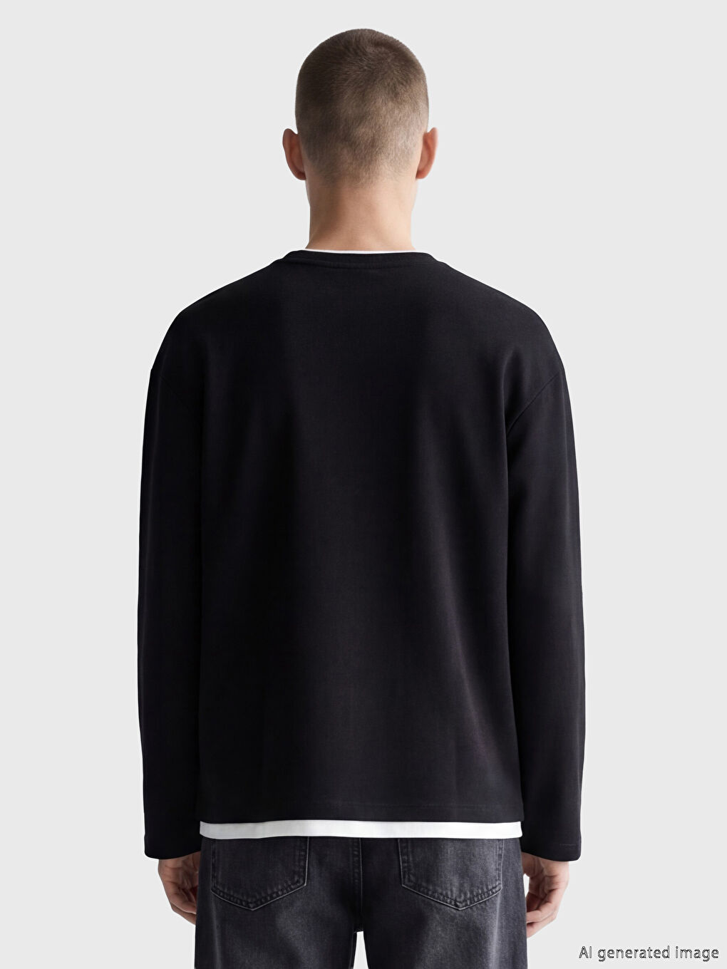 Siyah Bisiklet Yaka Uzun Kollu Erkek Sweatshir-2