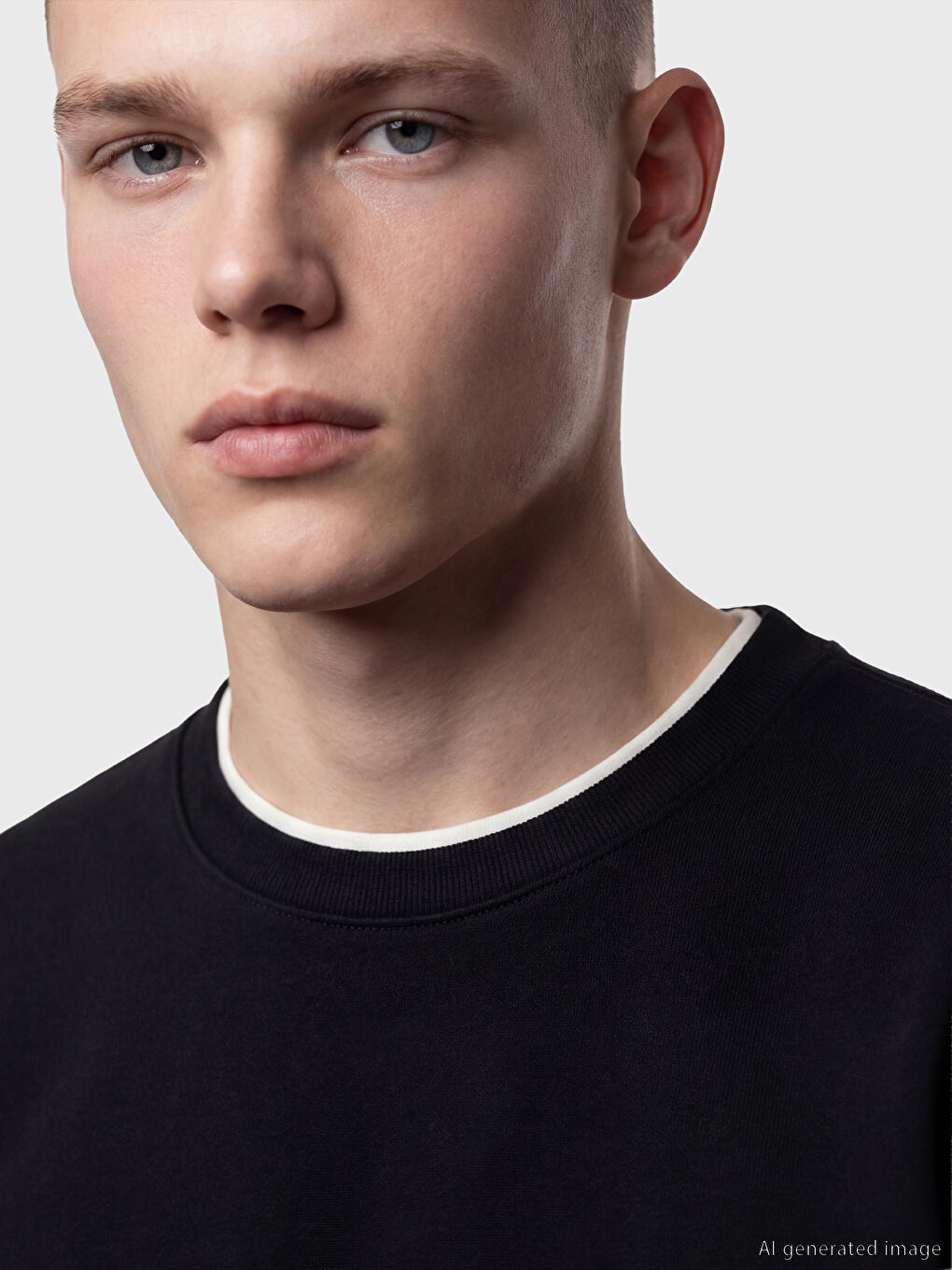 Siyah Bisiklet Yaka Uzun Kollu Erkek Sweatshir-3