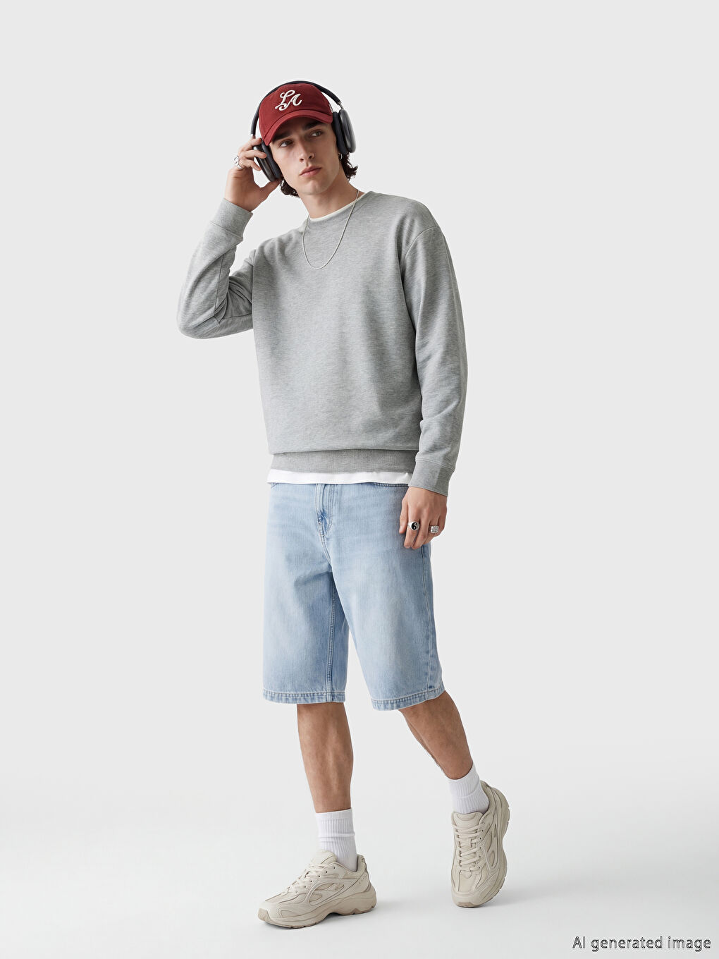 Gri Bisiklet Yaka Erkek Sweatshirt-1