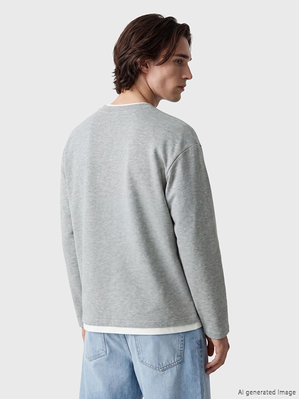 Gri Bisiklet Yaka Erkek Sweatshirt-2