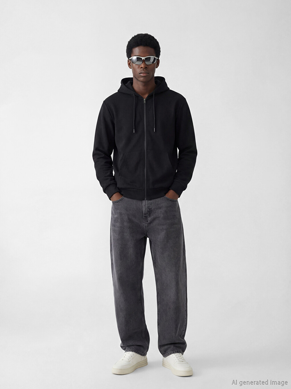 Siyah Kapüşonlu Erkek Fermuarlı Sweatshirt-1