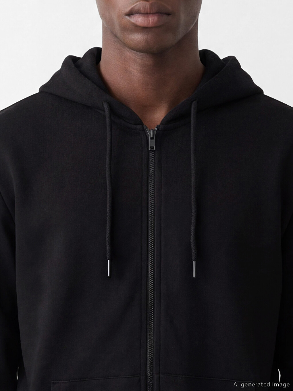 Siyah Kapüşonlu Erkek Fermuarlı Sweatshirt-2