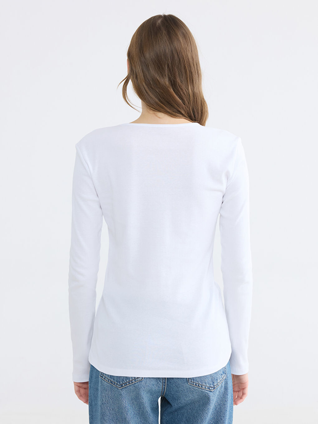 Beyaz Bisiklet Yaka Kadın Body-3