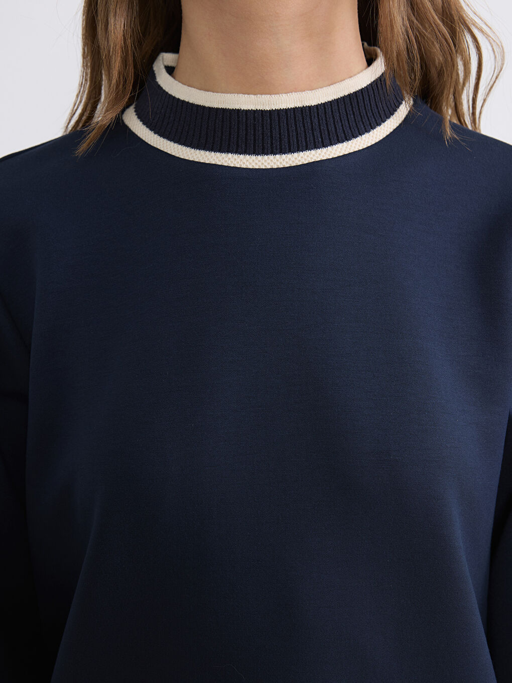 Lacivert Dik Yaka Soft Touch Kadın Sweatshirt Tunik-2