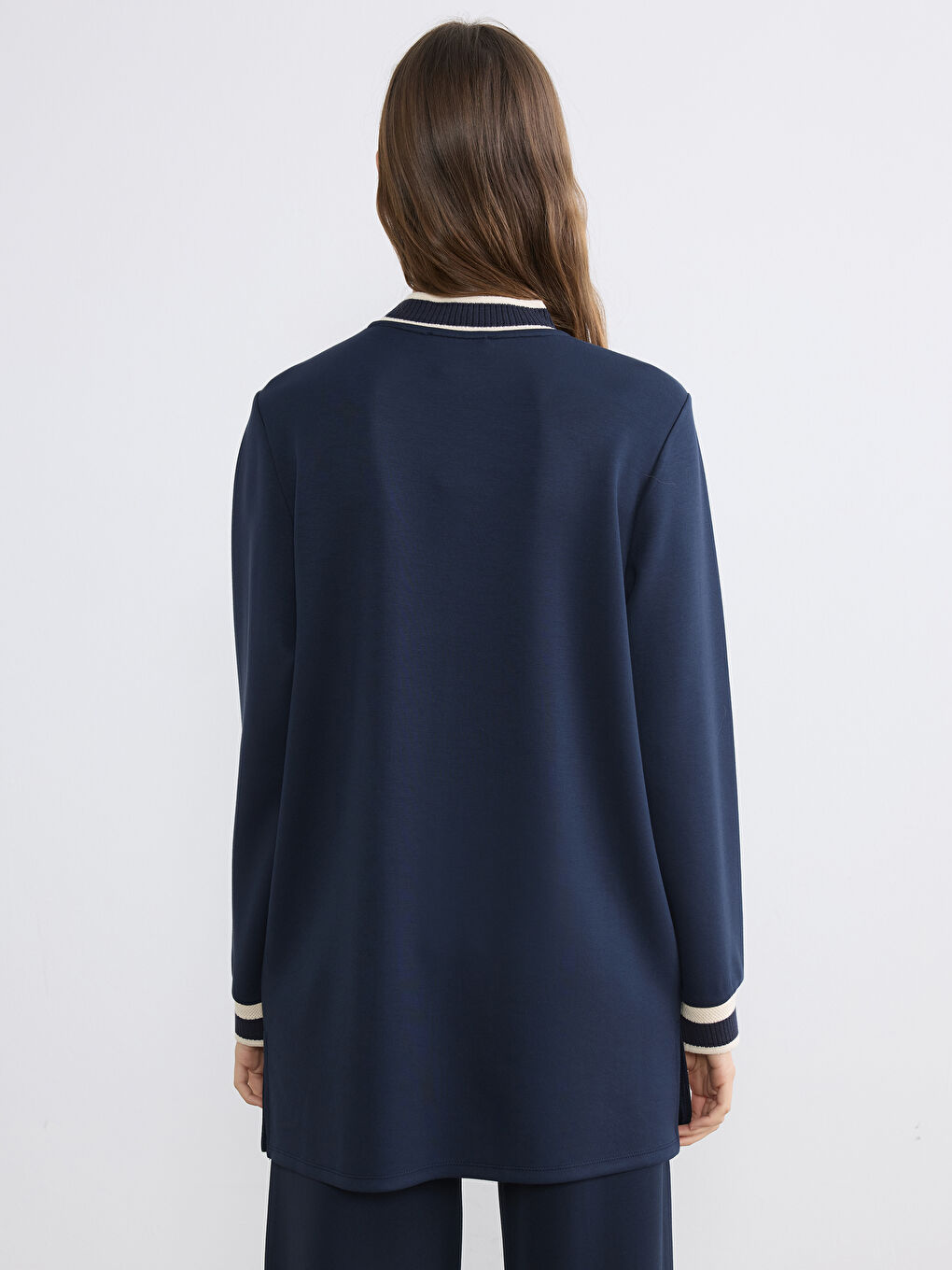 Lacivert Dik Yaka Soft Touch Kadın Sweatshirt Tunik-3