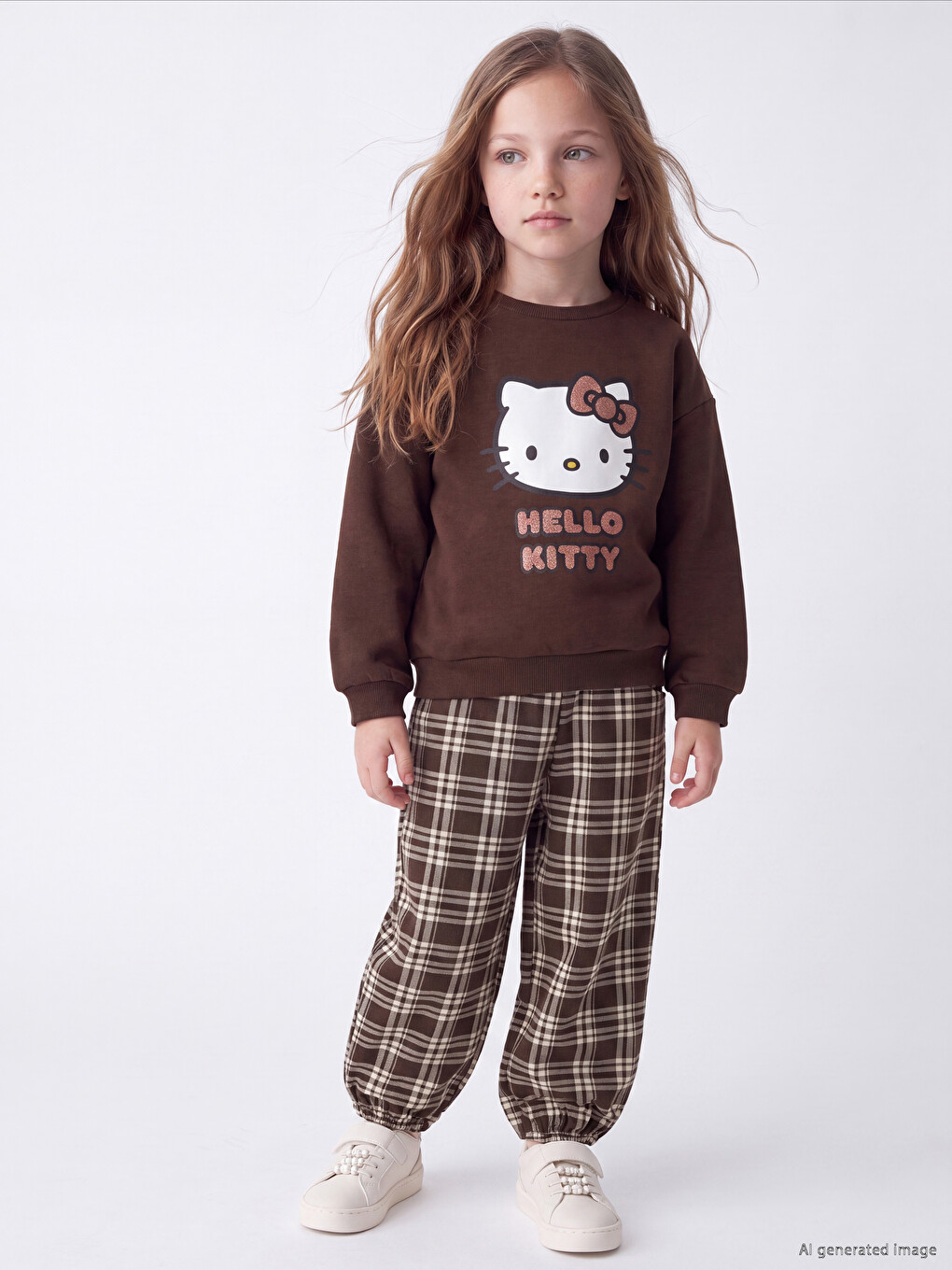 Kahverengi Hello Kitty Baskılı Kız Çocuk Takım