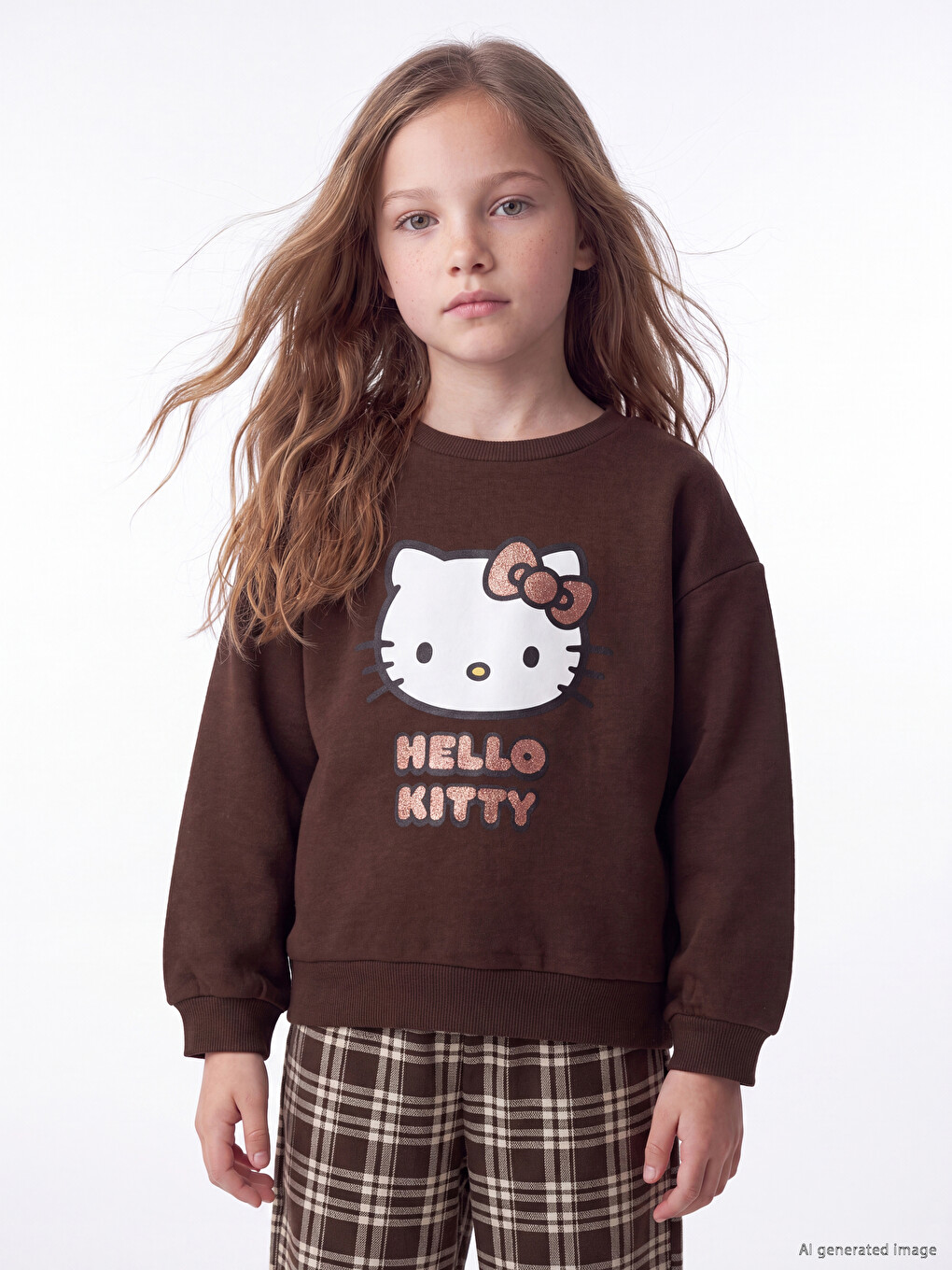 Kahverengi Hello Kitty Baskılı Kız Çocuk Takım-1