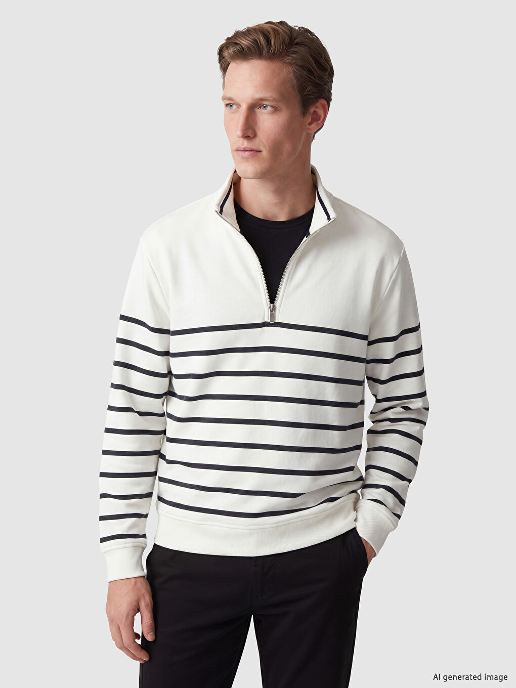 Mock Neck Striped Men's Sweatshirt