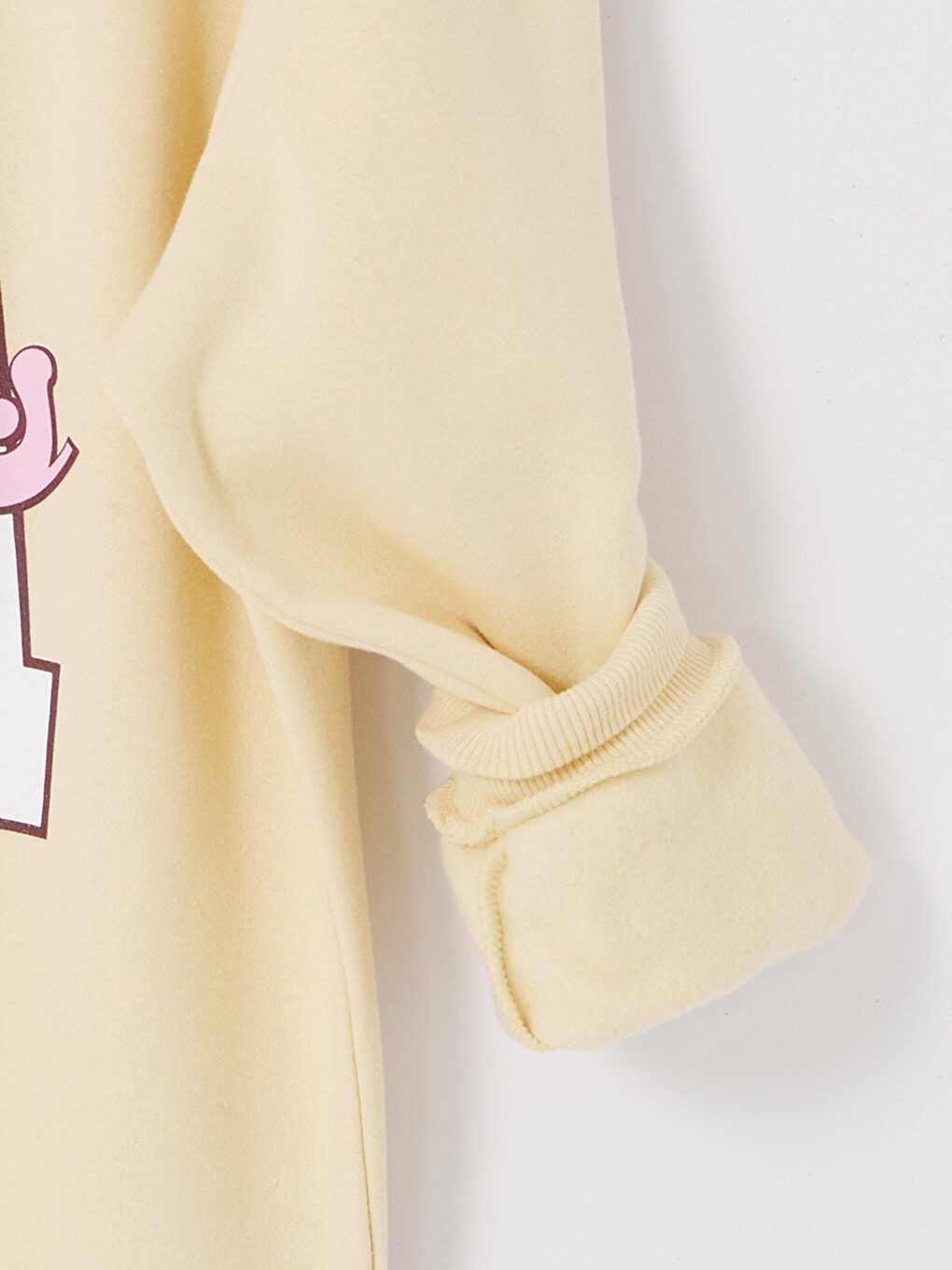 Bej Baskılı Kadın Kalın Sweatshirt-3